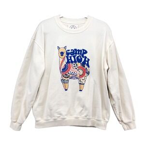 Camp High Alpaca Graphic Sweatshirt Womens Medium‎ Crew Neck Pullover Activewear